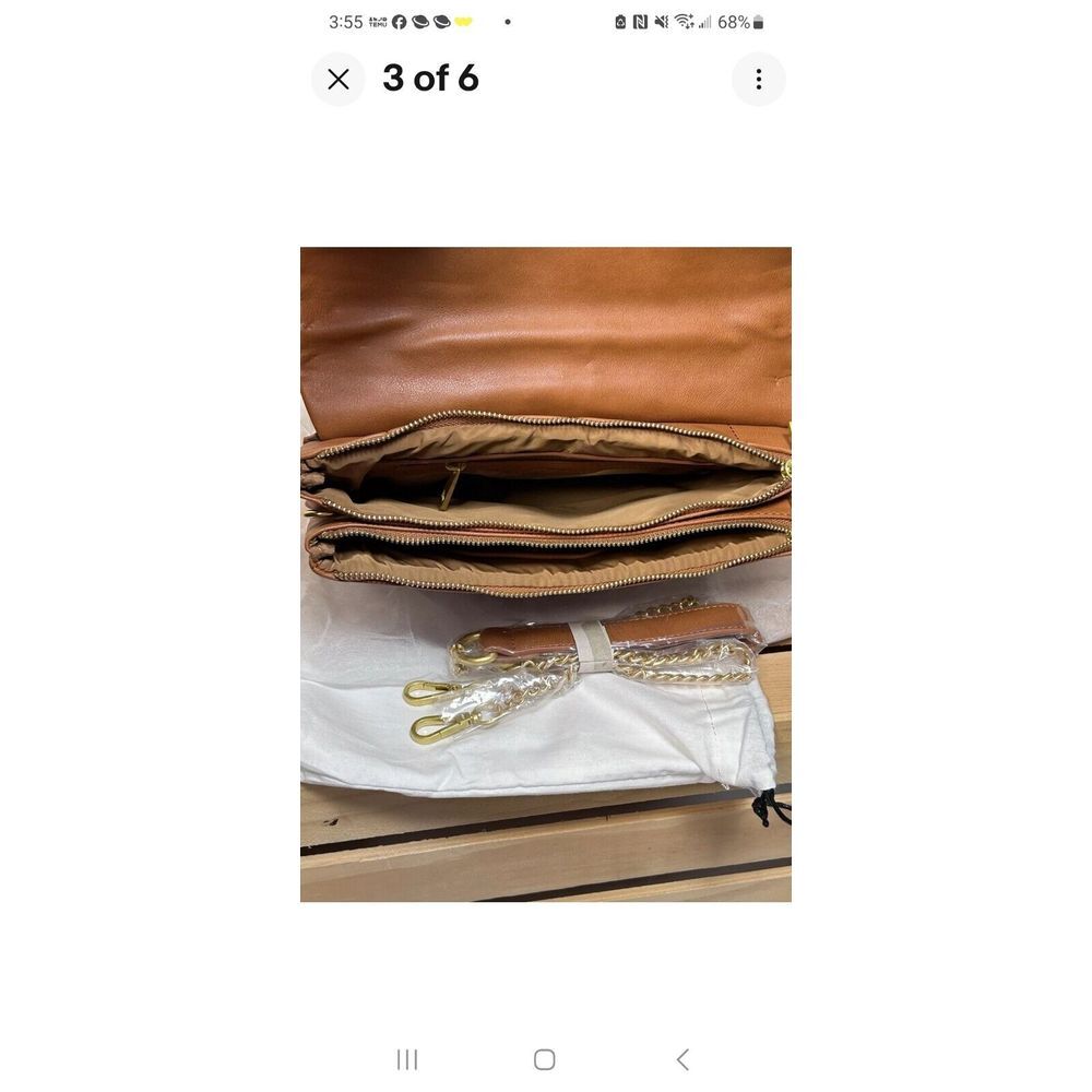 Fawn Design Carmel‎ Brown Quilted Clutch Crossbody Bag Zipper Strap Dust Bag NEW - Picture 3 of 6